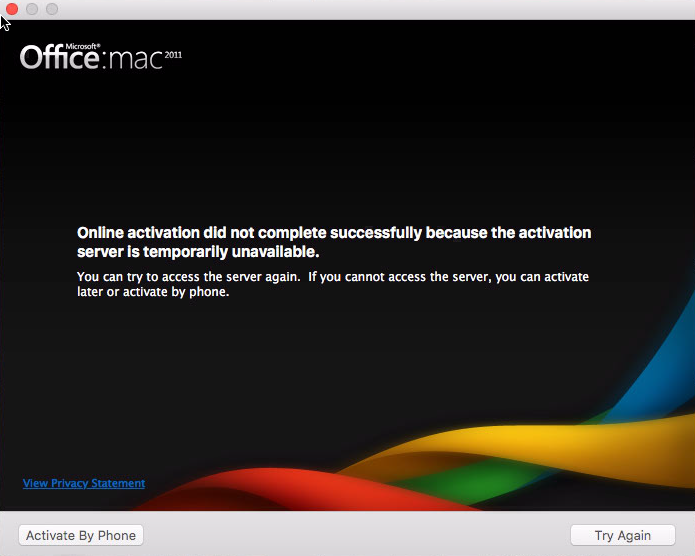 office for mac 2011 takes too long to activate